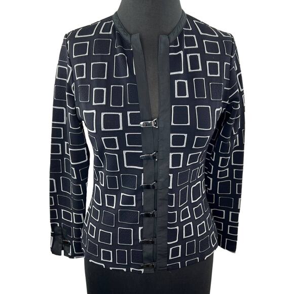 Vintage Rayure Black White Geometric Clip Closure Cardigan Jacket 40 S FRANCE - Picture 1 of 9